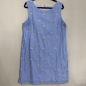 Blue White Gingham Lemon Sheath Dress‎ Sleeveless Knee Length Large Cottagecore